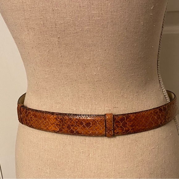 AVIGNON BELT BROWN LEATHER TEXTURED CROC LOOK SILVER O RING BUCKLE SIZE L USA - Picture 4 of 12